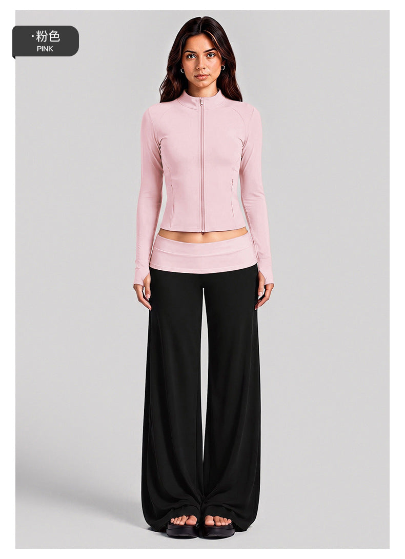 Wholesale Women’s Activewear Set | Quick-Dry Color-Block Track Jacket & Polka Dot Yoga Pants | fouregg