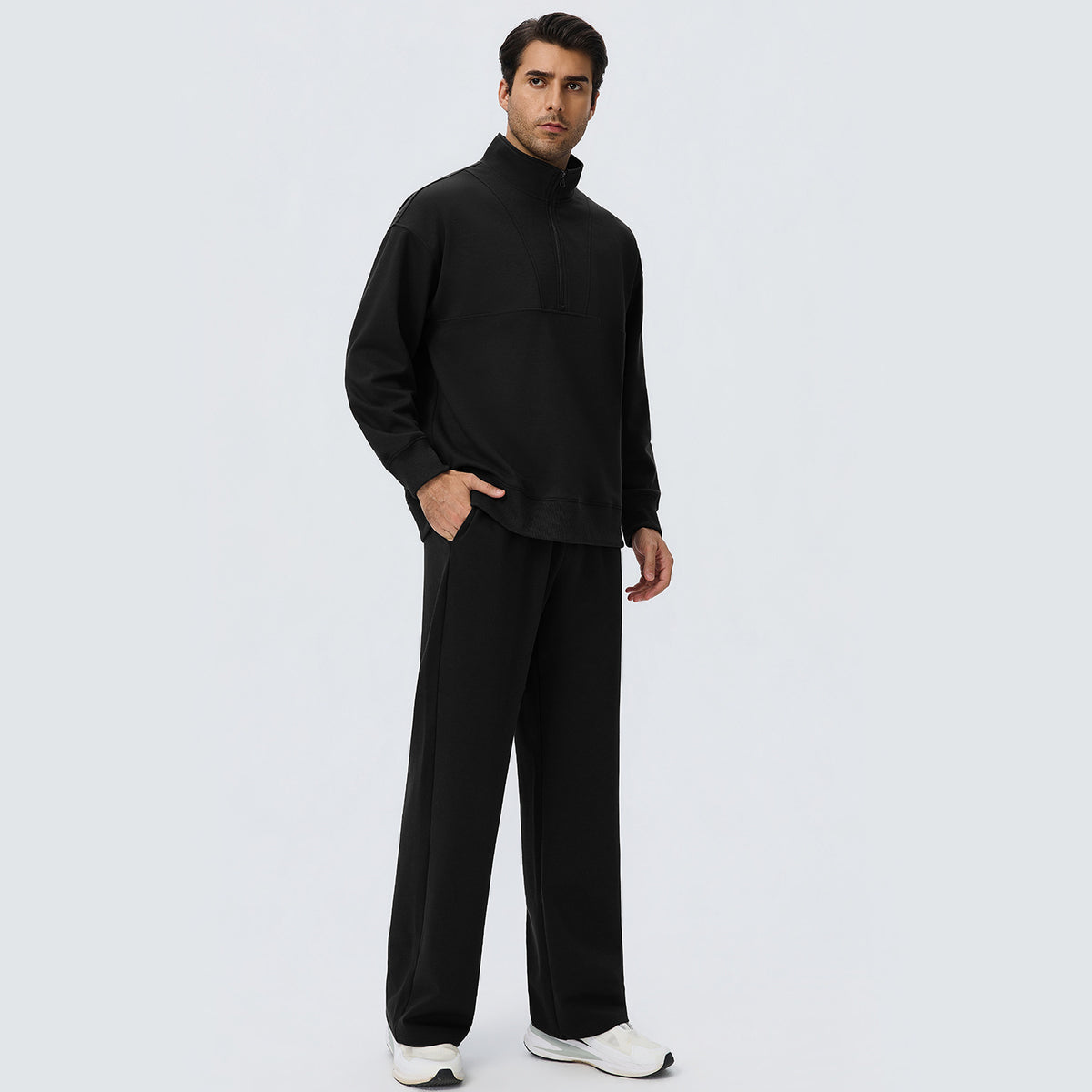 Wholesale Men’s Fleece Tracksuit Set | Bulk Warm Running & Fitness Activewear | fouregg - Black