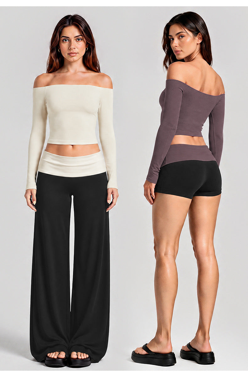 Wholesale Women’s Activewear Set | One-Shoulder Long Sleeve Top & High-Waisted Casual Yoga Pants | fouregg