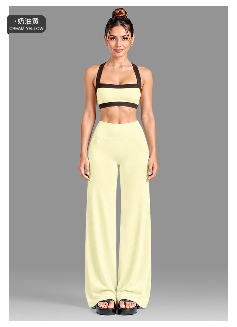 Wholesale Women’s Activewear Set | Color-Block Workout Bra & Low-Waisted Casual Fitness Pants | fouregg