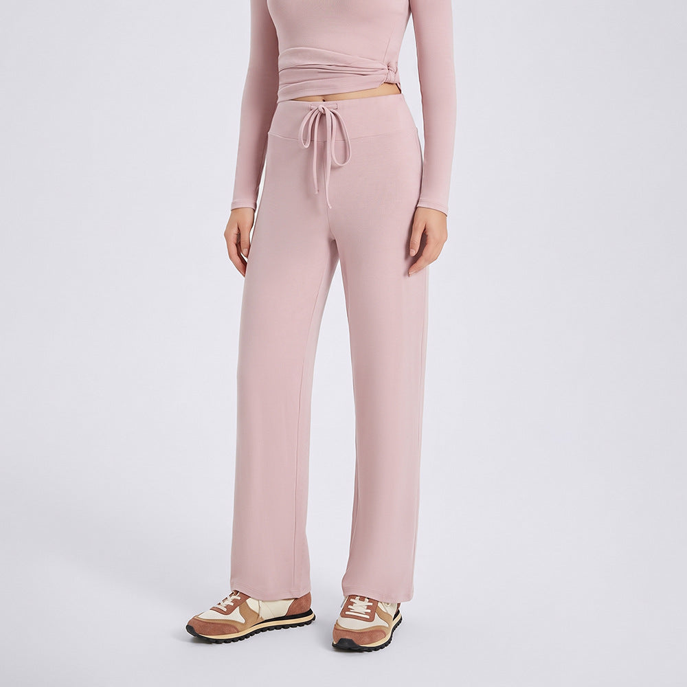 Wholesale Thermal Activewear Pants | Relaxed-Fit Fleece-Lined Wide-Leg Workout Trousers | fouregg - Misty Rose