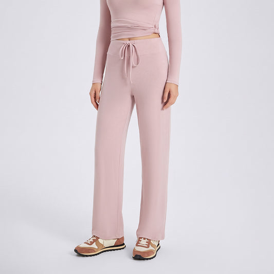 Wholesale Thermal Activewear Pants | Relaxed-Fit Fleece-Lined Wide-Leg Workout Trousers | fouregg - Misty Rose