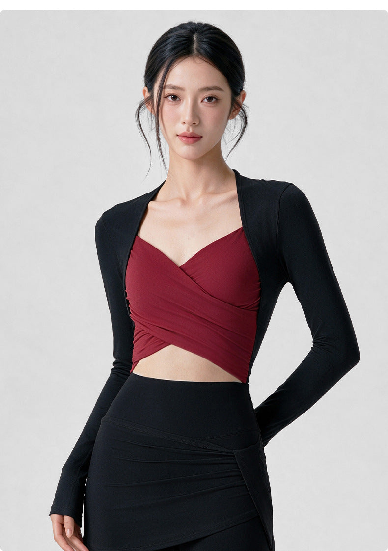 Wholesale Women’s Long Sleeve Pilates Top | Bulk Strapless-Look Slim-Fit Workout Shirt | fouregg