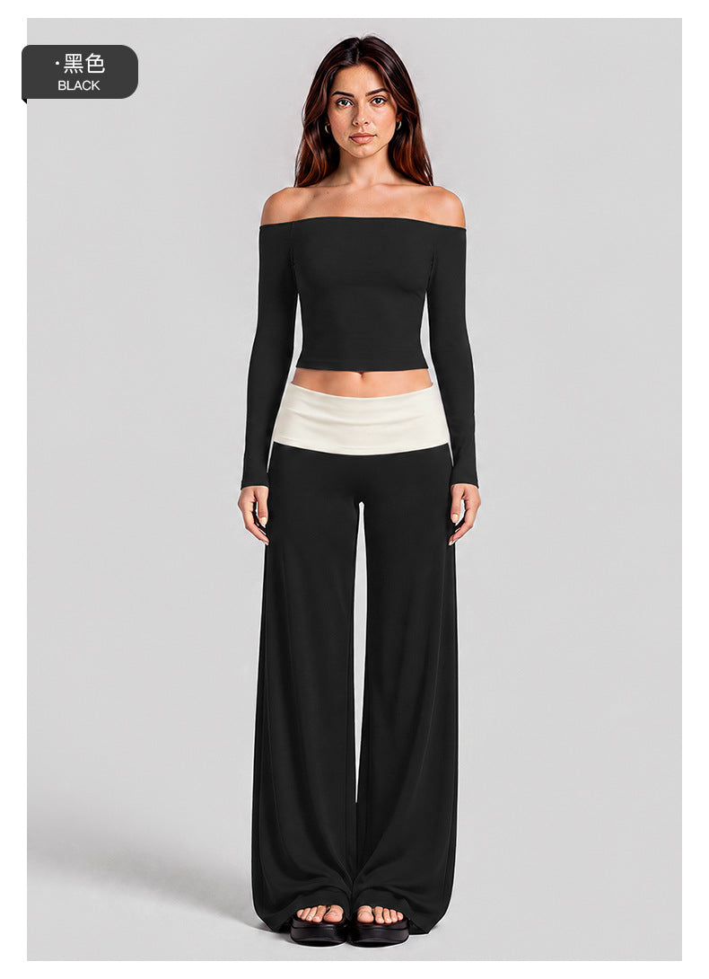 Wholesale Women’s Activewear Set | One-Shoulder Long Sleeve Top & High-Waisted Casual Yoga Pants | fouregg