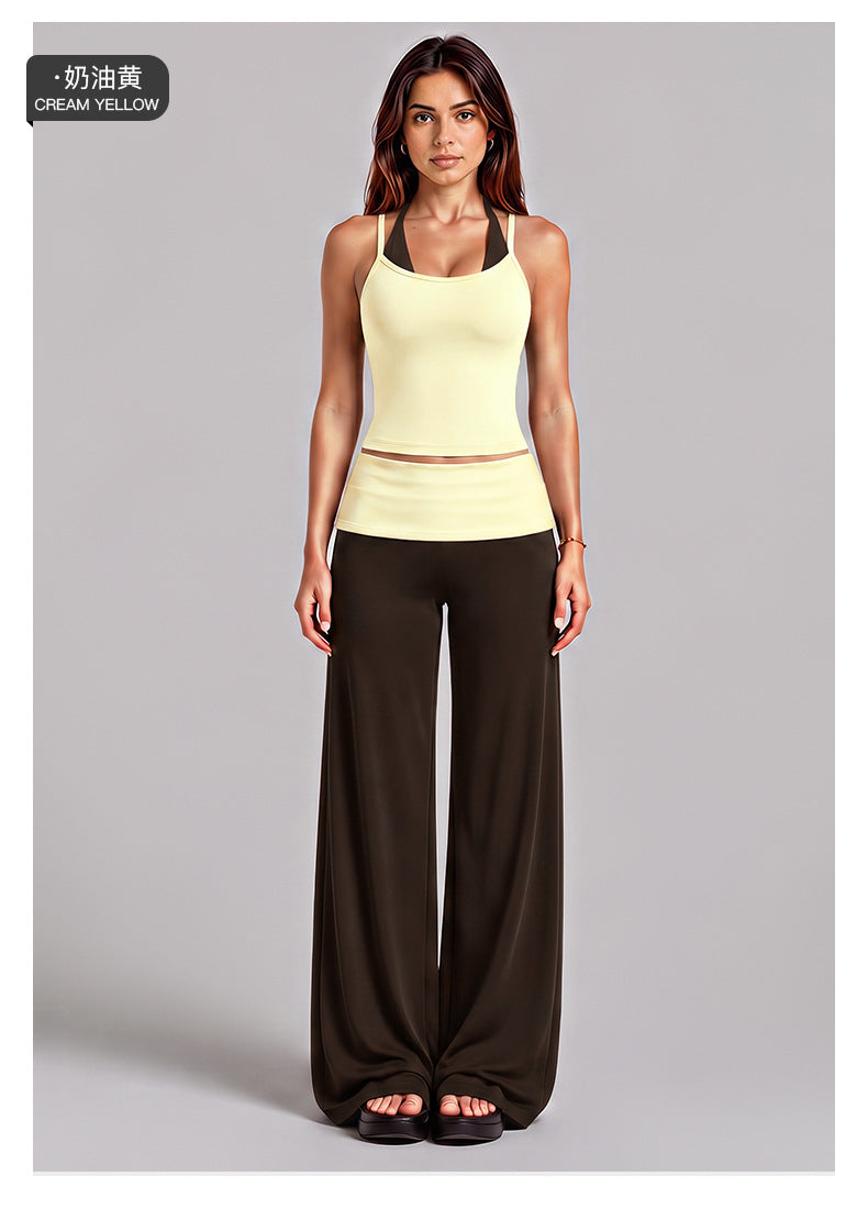 Wholesale Women’s Activewear Set | Halter Sports Top & Color-Block High-Waisted Yoga Pants | fouregg