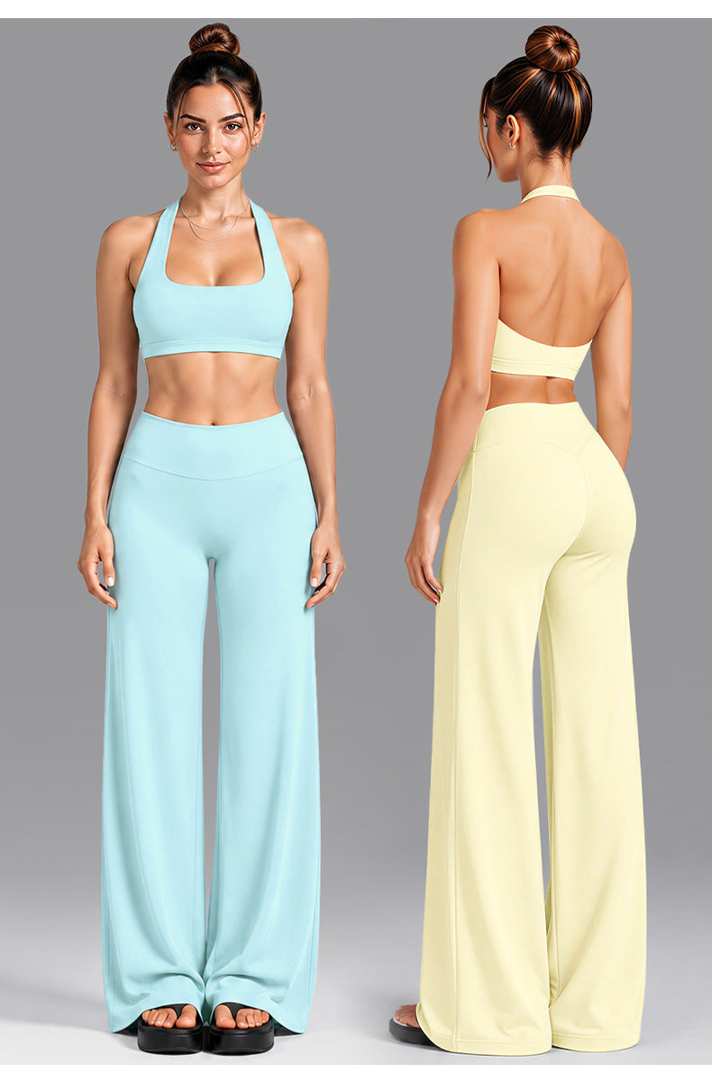 Wholesale Women’s Summer Activewear Set | Built-In Cup Halter Bra & Open-Back Pilates Outfit | fouregg