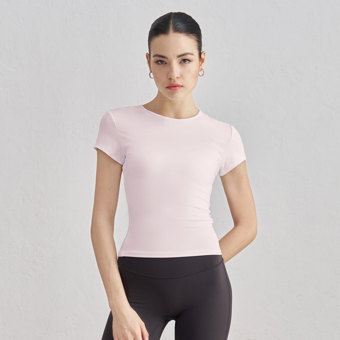 10/2024 Round neck casual sports short sleeve waist waist slim breathable yoga T-shirt outdoor running training nude fitness top
