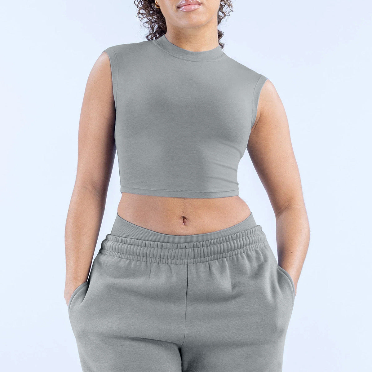 Wholesale Women’s Activewear Top | Quick-Dry Wide-Shoulder Crop Tank for Pilates & Training | fouregg - Dove Gray