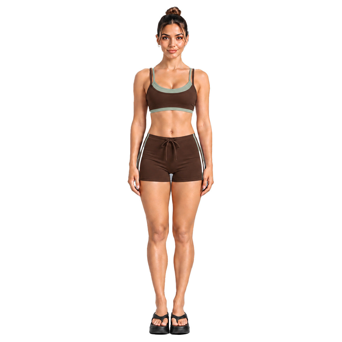 Wholesale Women’s Activewear Set | Double-Layer Contrast Sports Bra & Quick-Dry Workout Leggings | fouregg