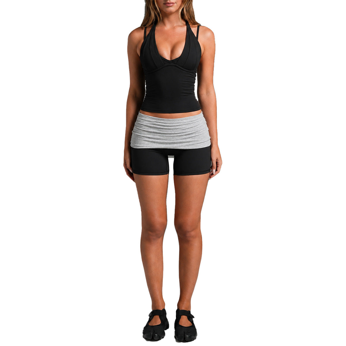Wholesale Women’s Activewear Set | Backless Halter Sports Top & Color-Block Workout Pants | fouregg