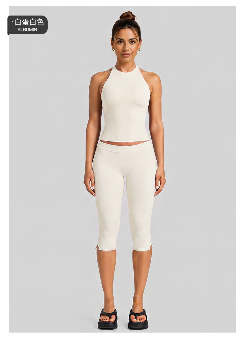 Wholesale Women’s Activewear Set | Halter Neck Workout Top & High-Stretch Pilates Leggings | fouregg