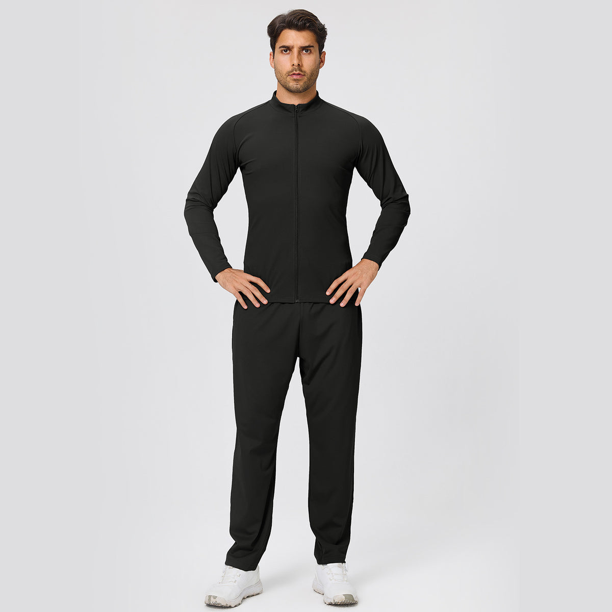 Wholesale Men’s Winter Sports Set | Bulk Lightweight Fleece Fitness & Casual Wear | fouregg - Black