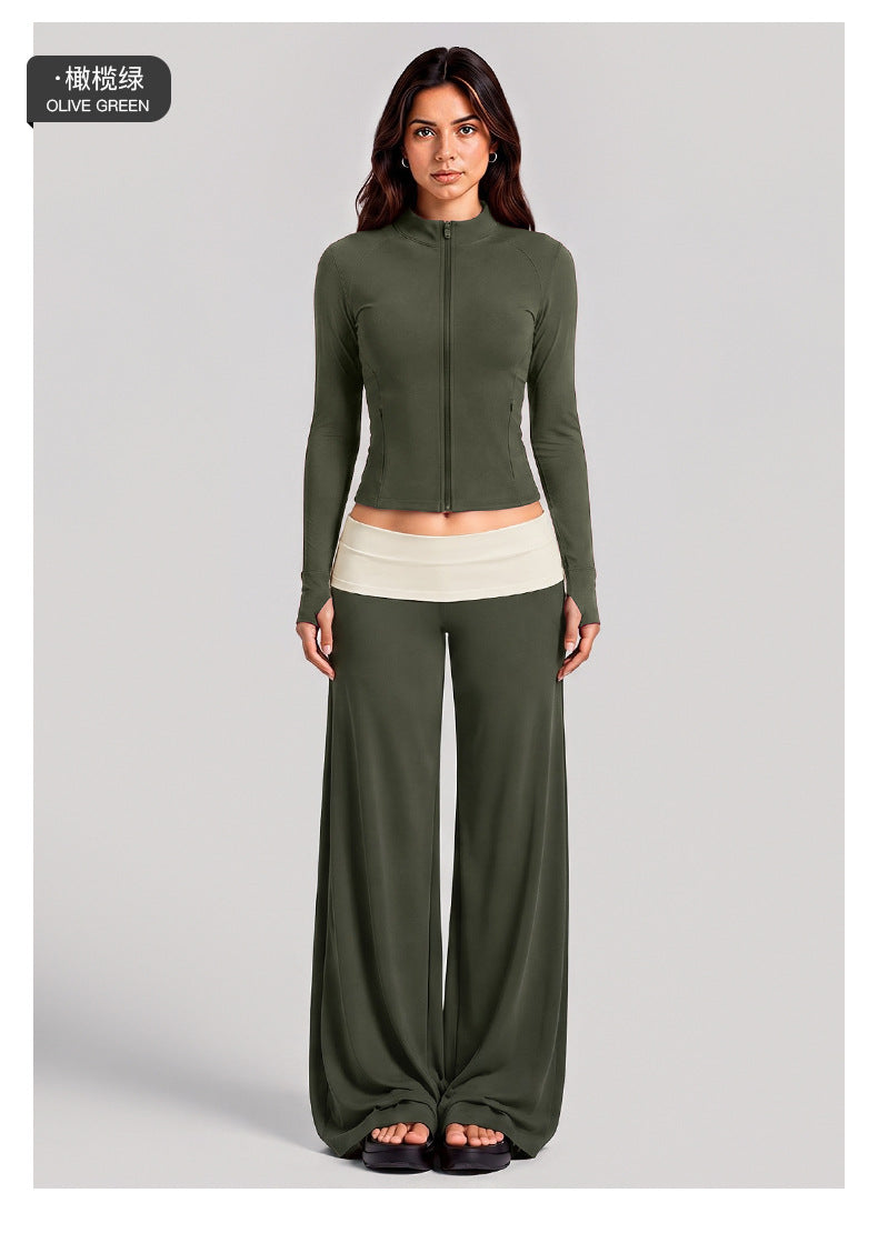 Wholesale Women’s Activewear Set | Color-Block High-Neck Jacket & Quick-Dry Workout Trousers | fouregg