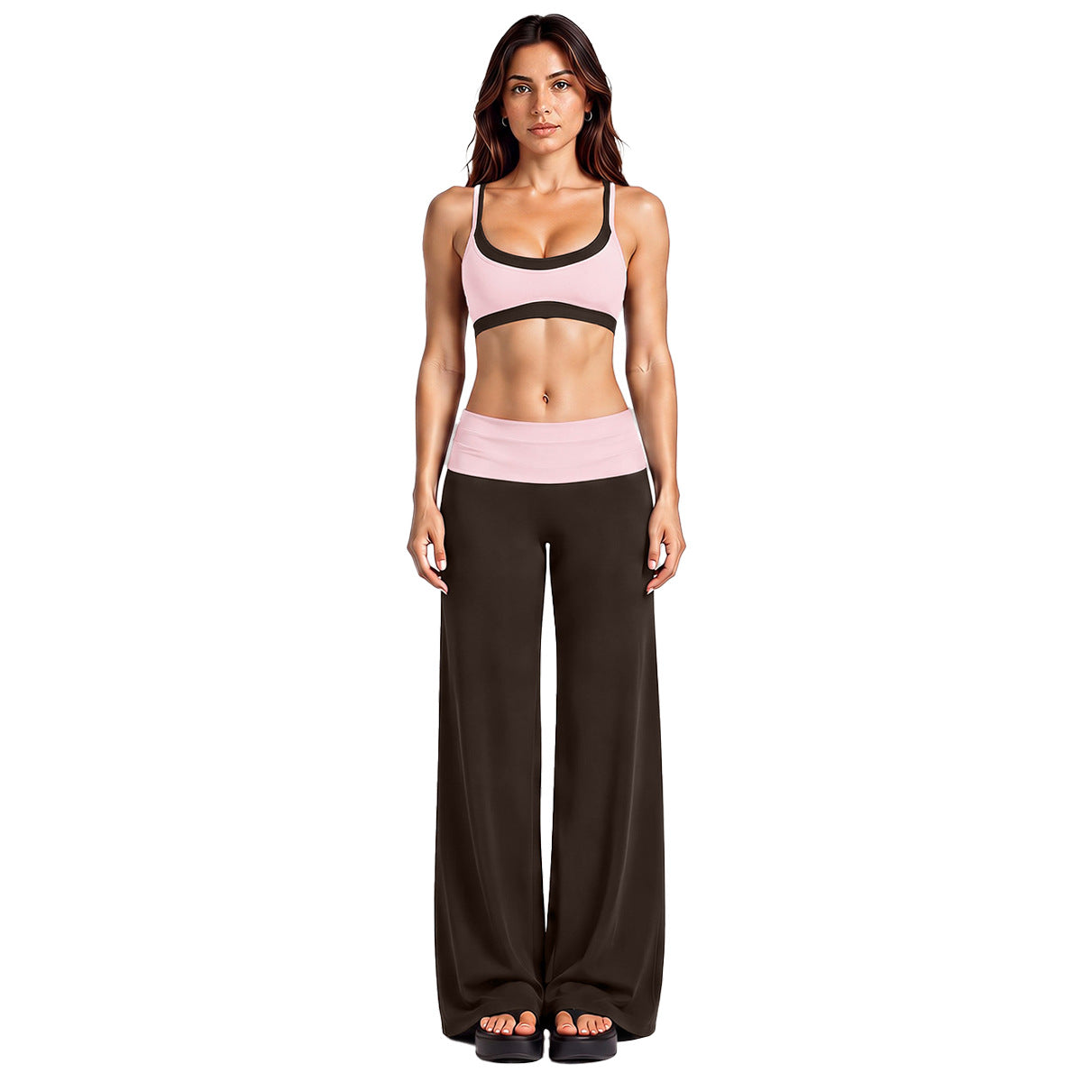 Wholesale Women’s Activewear Set | Layered Workout Bra & Color-Block Loose-Fit Training Pants | fouregg