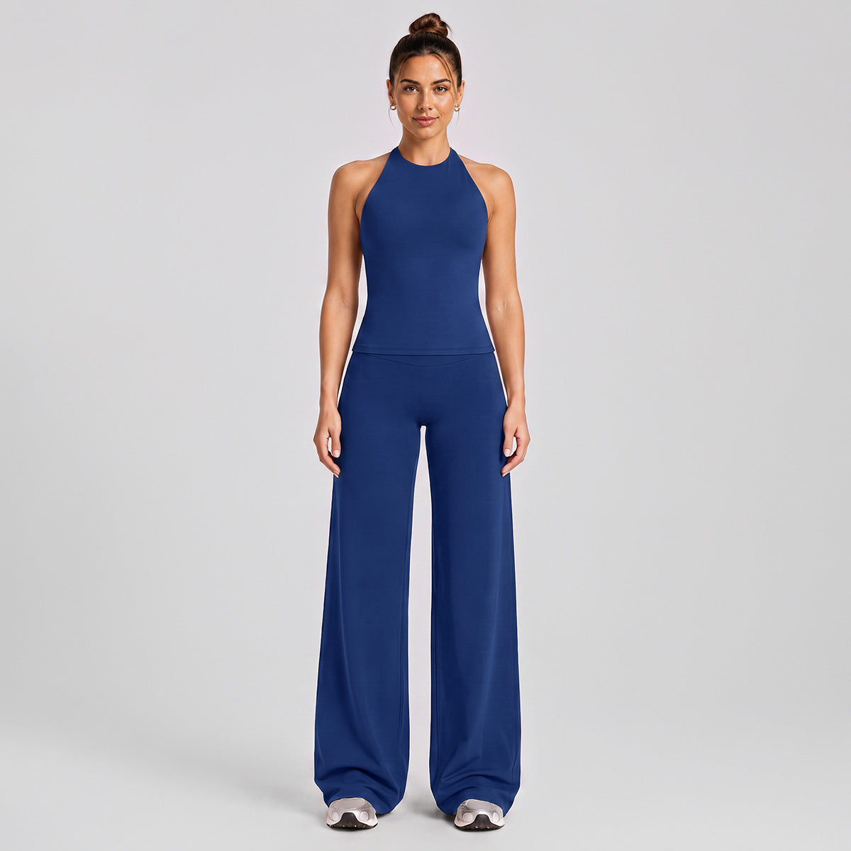 Wholesale Women’s Activewear Set | Slimming Sports Tank & Loose-Fit Workout Pants | fouregg - Wide-Leg Long Set, Dark Blue