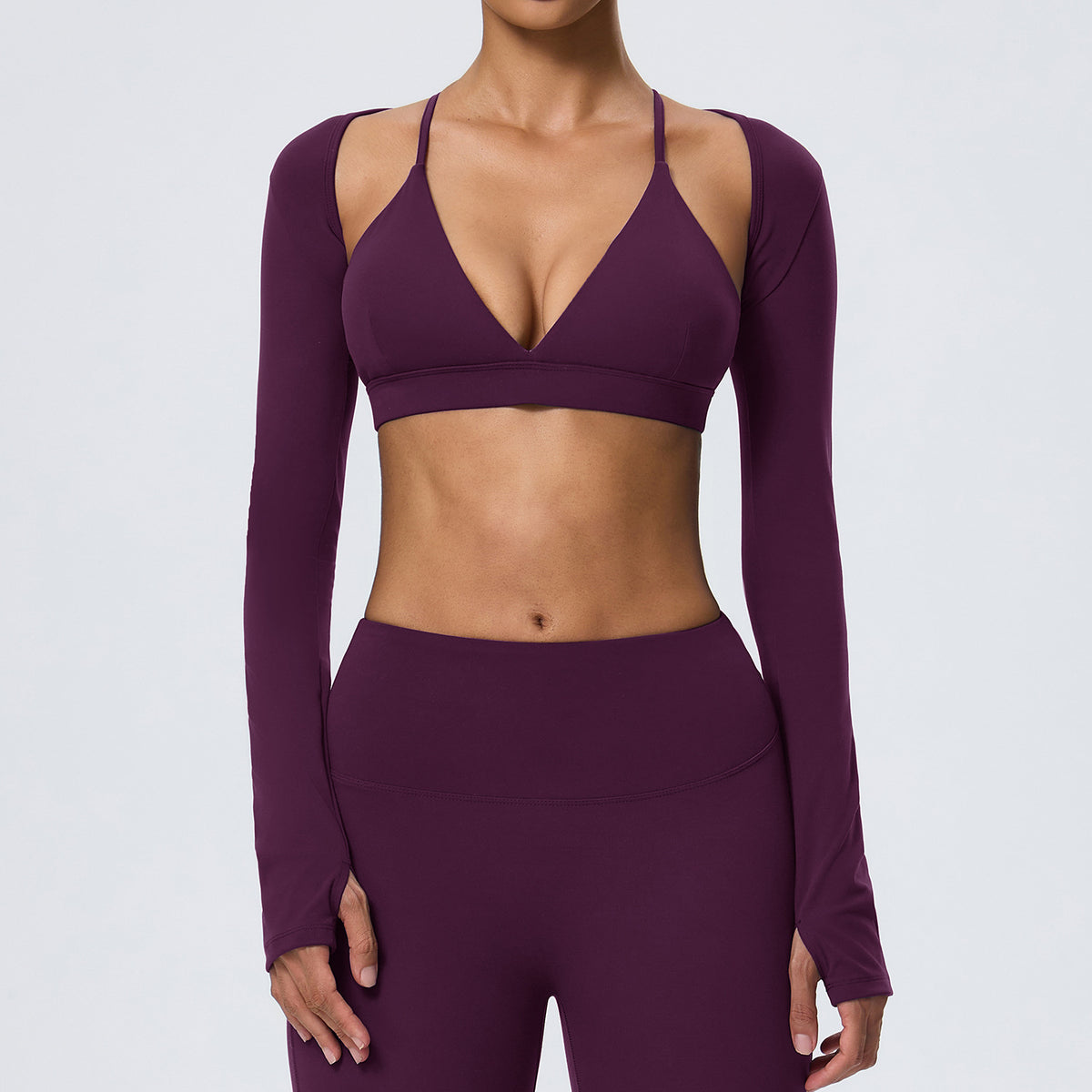 Wholesale Women’s 2-Piece Activewear Set | Bulk Fitted Long-Sleeve Workout & Yoga Wear | fouregg - Plum Purple