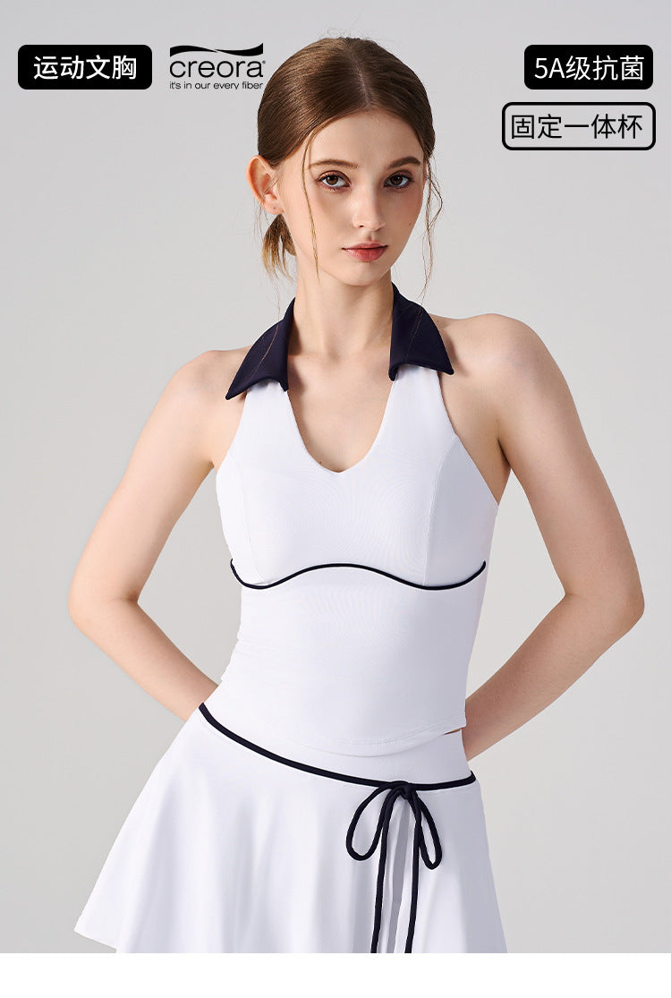 Wholesale Women’s Halter Polo Tank Top | Bulk Breathable Padded Yoga & Fitness Wear | fouregg