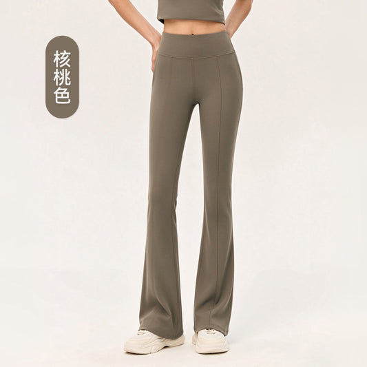 Wholesale Premium Lycra Flare Pants | Bulk High-Waist Pilates & Casual Activewear | fouregg - Walnut