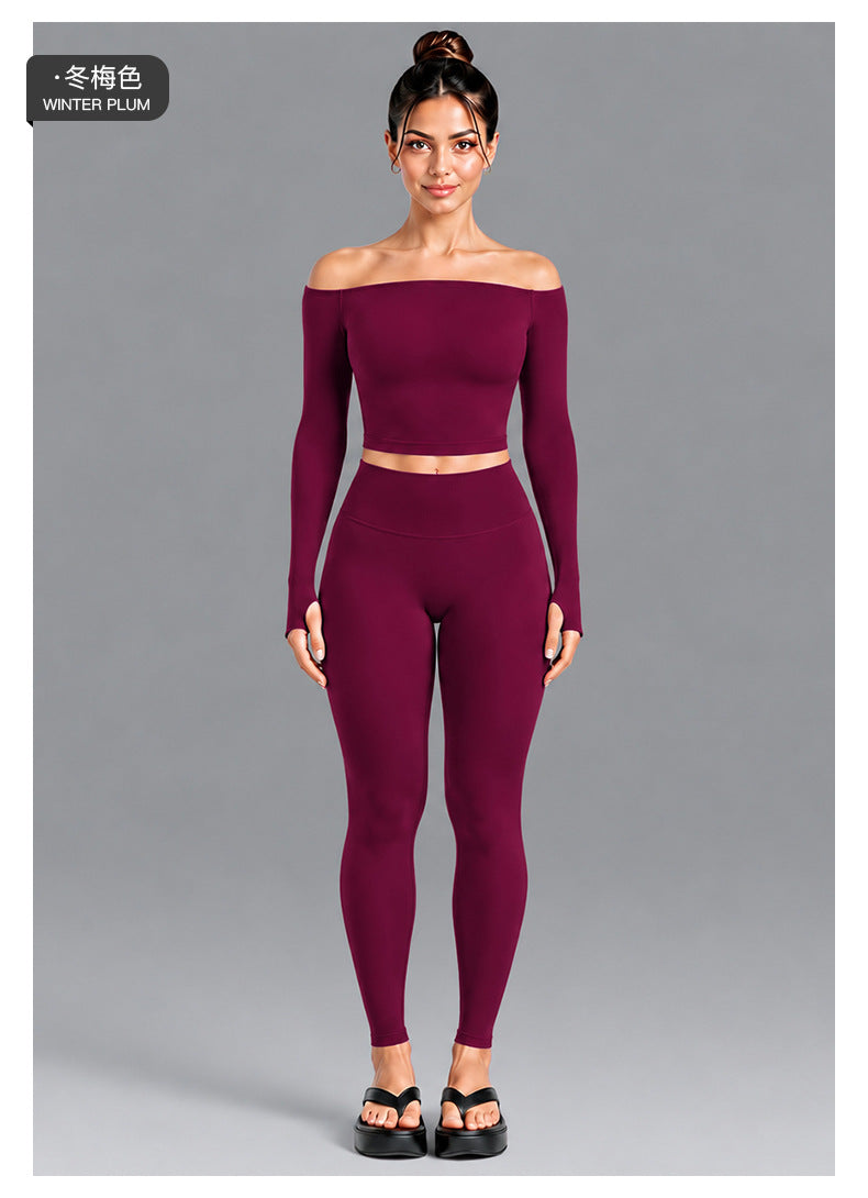 Wholesale Women’s Seamless Activewear Set | Slim-Fit Off-Shoulder Top & Peach-Lift Yoga Pants | fouregg