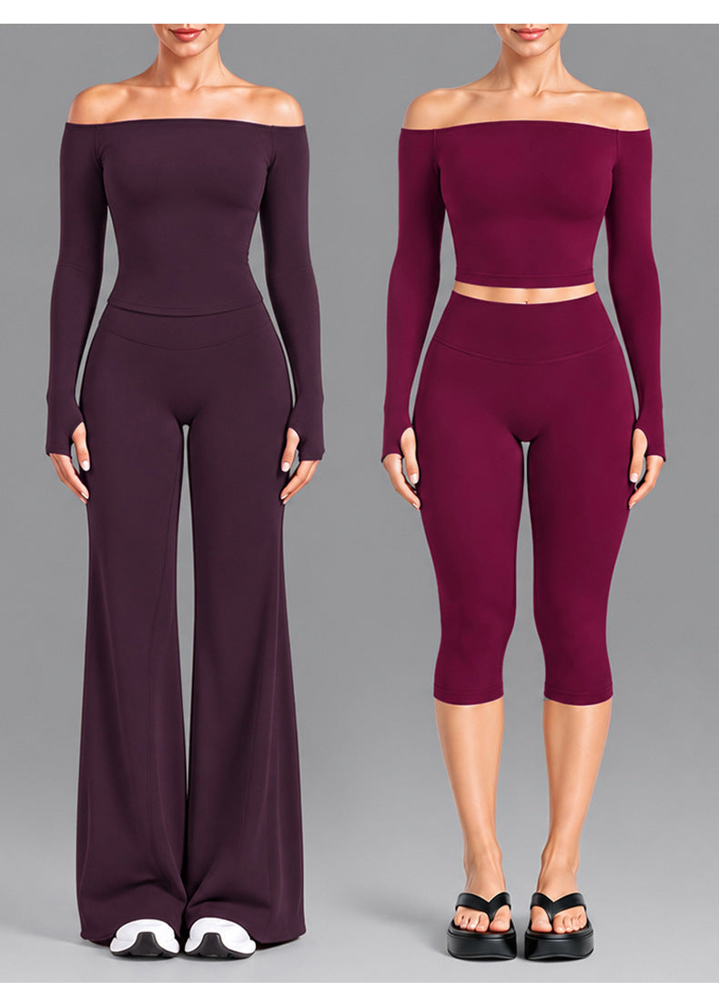 Wholesale Women’s Seamless Activewear Set | Slim-Fit Off-Shoulder Top & Peach-Lift Yoga Pants | fouregg
