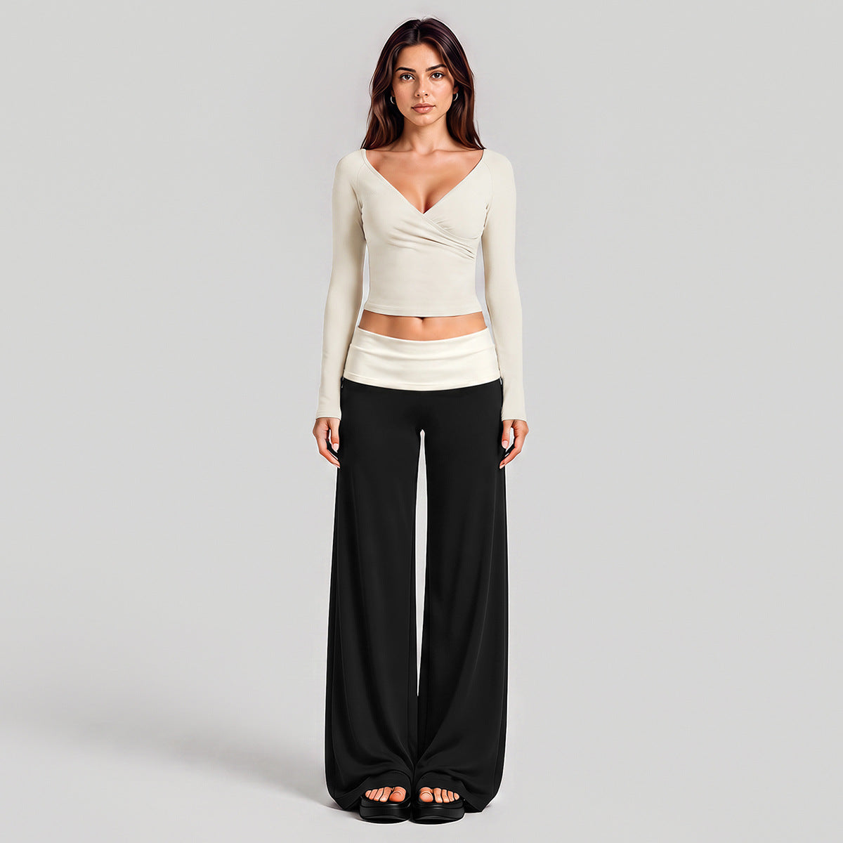 Wholesale Women’s Activewear Set | Quick-Dry Long Sleeve Off-Shoulder Top & High-Waisted Workout Pants | fouregg - Long Sleeve + Pants, Off-White
