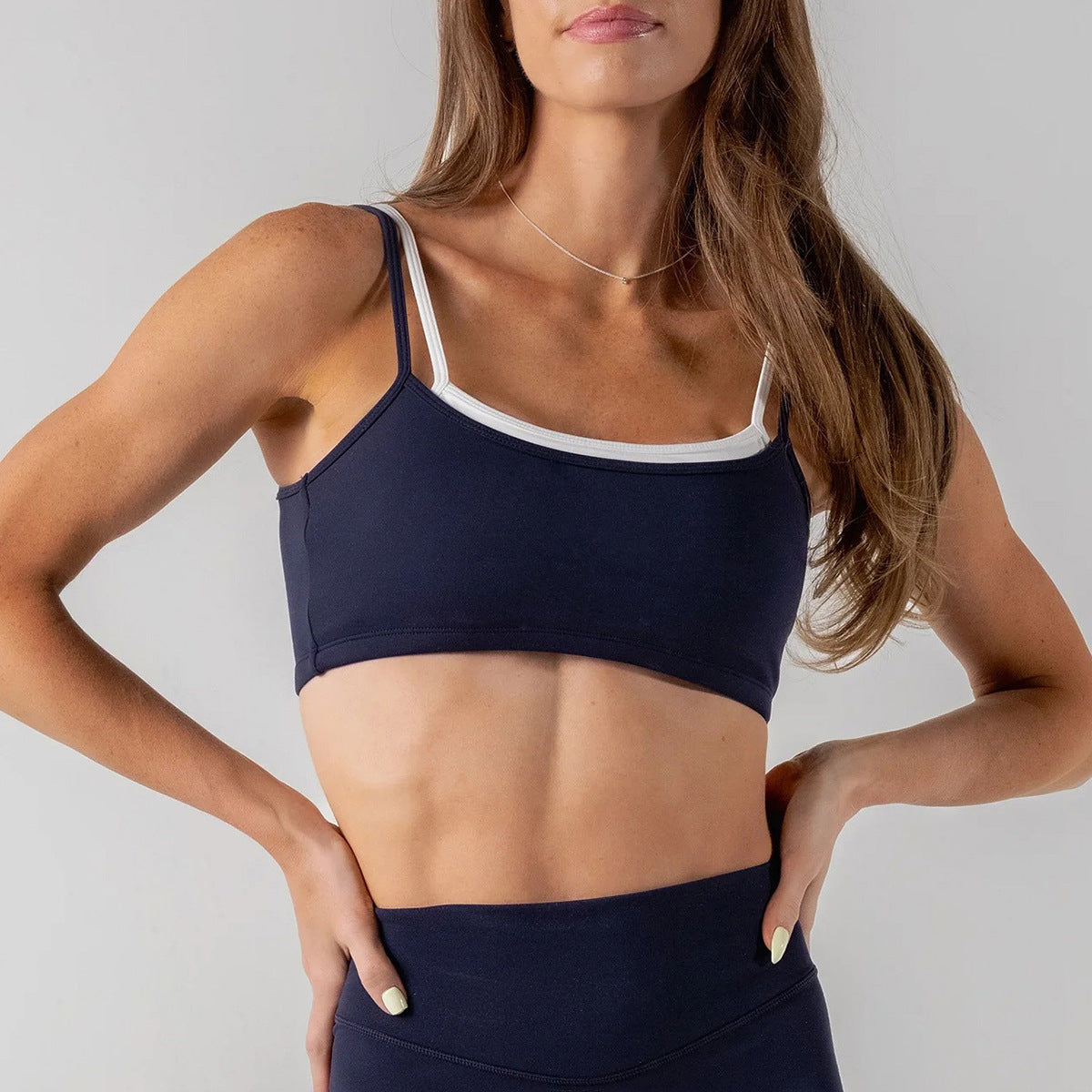 Wholesale Women’s Activewear Set | Double-Layer Backless Sports Bra & Quick-Dry Workout Leggings | fouregg - Underwear Navy