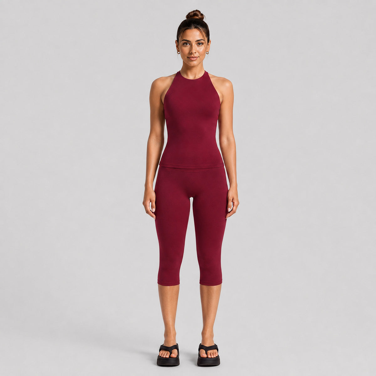 Wholesale Women’s Activewear Set | Slimming Sports Tank & Loose-Fit Workout Pants | fouregg - Fitted Mid-Length Set, Rumba Red