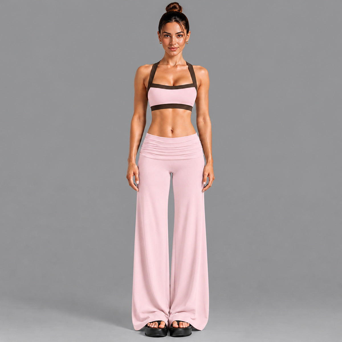 Wholesale Women’s Activewear Set | Contrast-Color Yoga Bra & Pilates Fitness Pants | fouregg - 6231 Underwear + 6090 Long Pants Pink