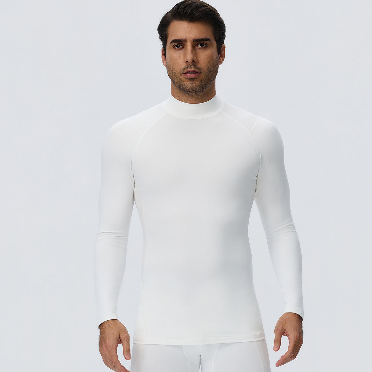 Wholesale Men’s Sculpting Workout Top 61532 | High-Stretch Long Sleeve Fitness Shirt | fouregg - White