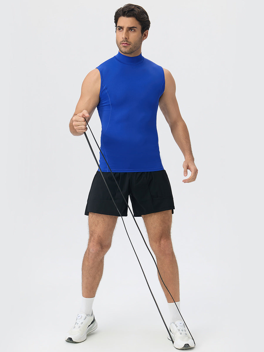 Wholesale Men's Mock-Neck Sleeveless Compression Workout Tank Top | Bulk Running Vest 61105 | fouregg