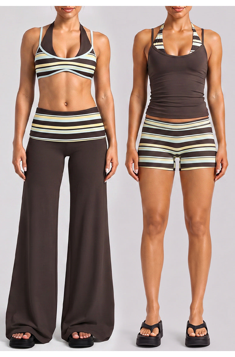 Wholesale Women’s Color-Block Activewear Set | Striped Backless Sports Top & Running Workout Pants | fouregg