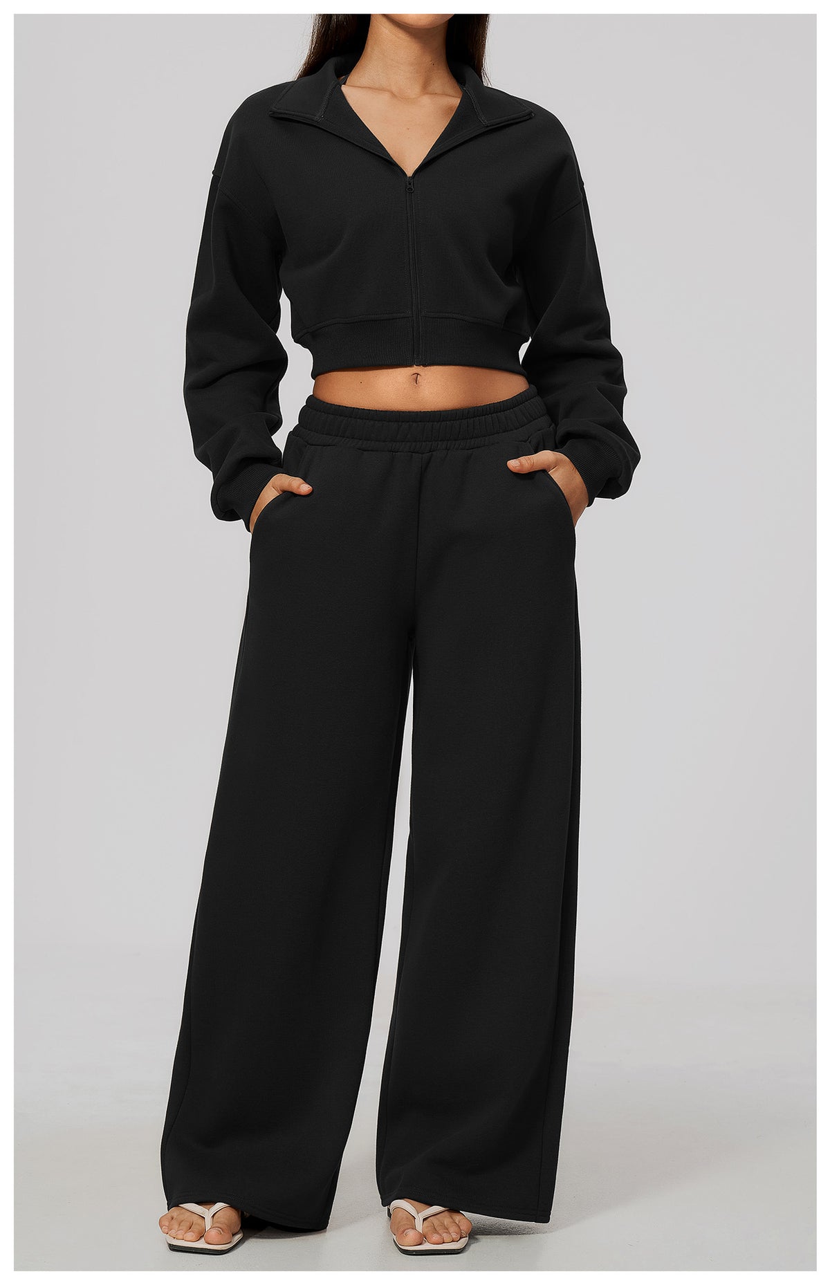 Wholesale Women’s Fleece Tracksuit | Bulk Cropped Jacket & Wide-Leg Pants 3615 | fouregg