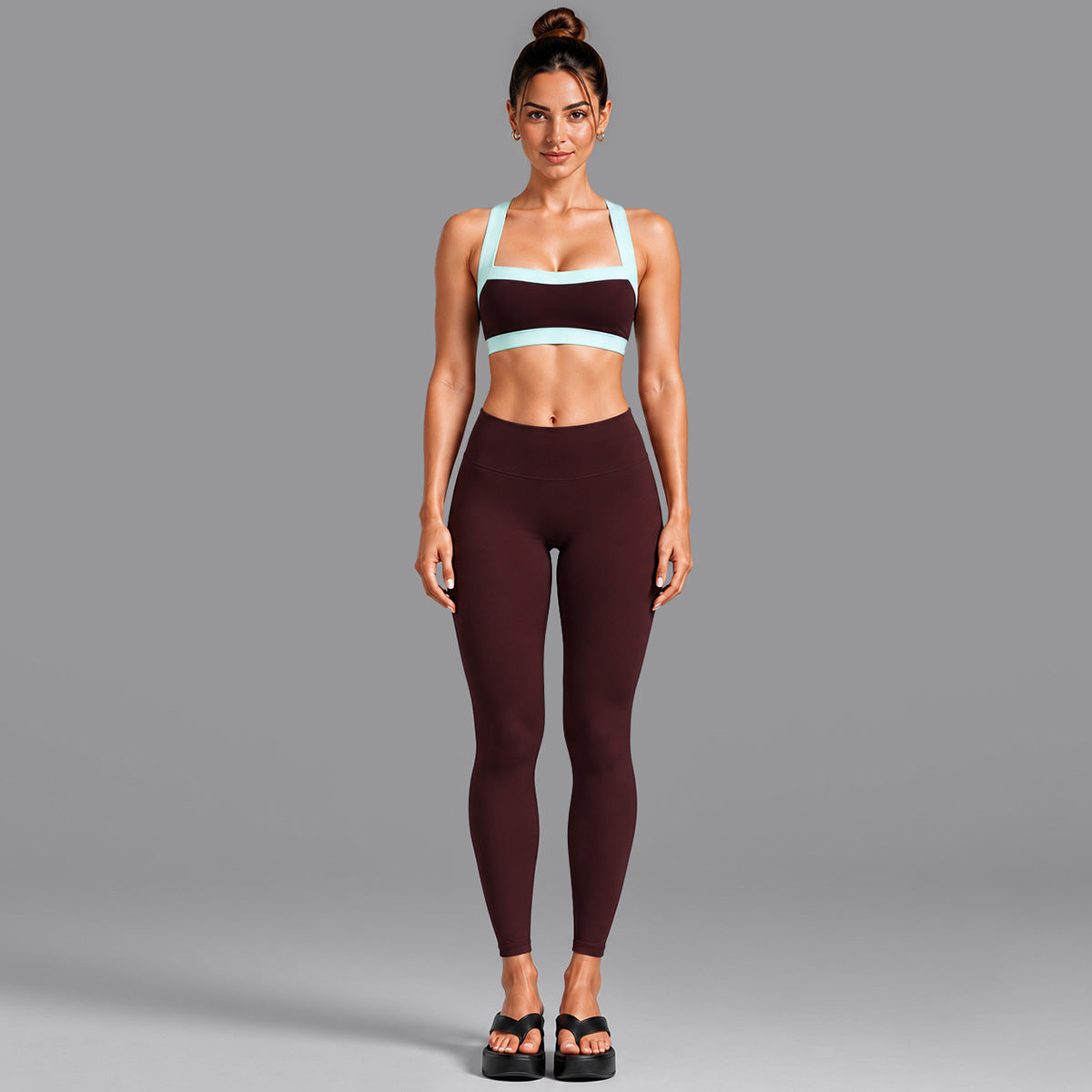 Wholesale Women’s Activewear Set | Contrast-Color Yoga Bra & Pilates Fitness Pants | fouregg - 6231 Underwear + 1352 Long Pants Ankara Red
