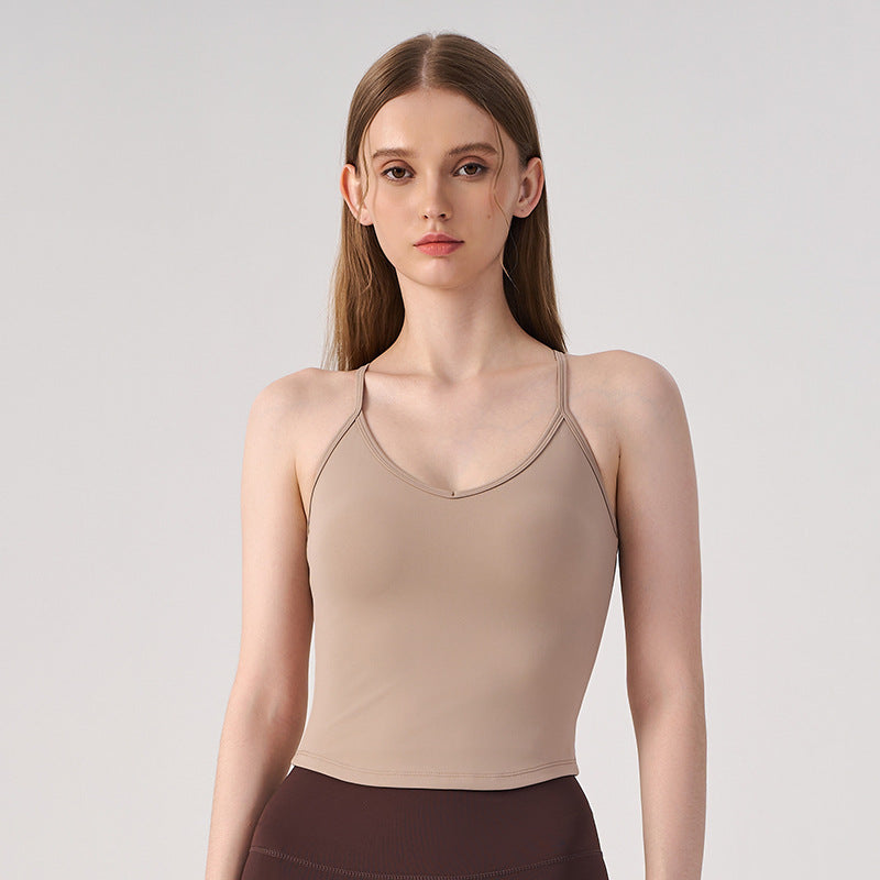 Wholesale Women’s Padded Yoga Top | Bulk Cropped Running & Training Sports Bra | fouregg - Caramel