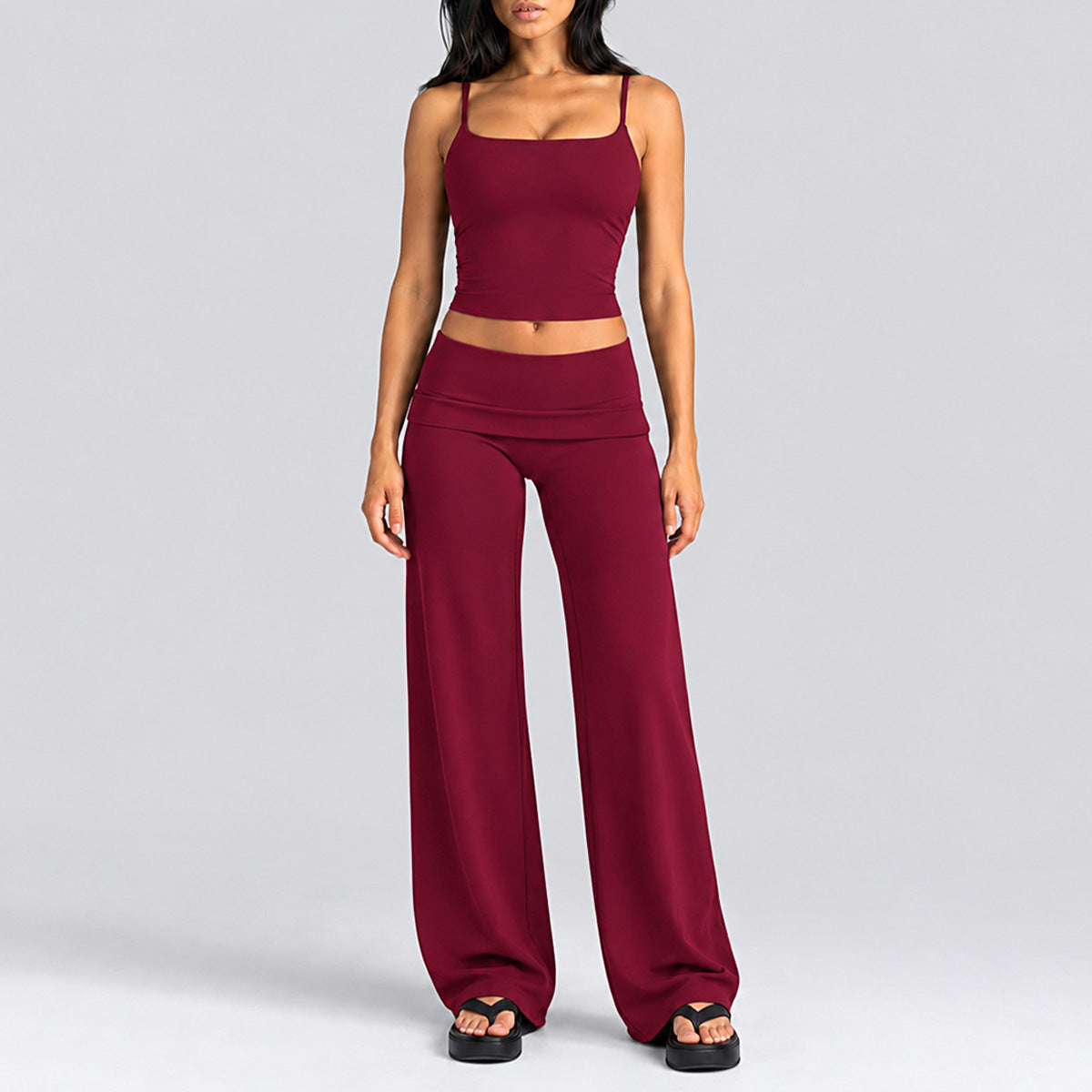Wholesale Women’s Activewear Set | Quick-Dry Backless Tank Top & Slimming High-Waisted Workout Pants | fouregg - Tank Top + Straight-Leg Pants, Rumba Red