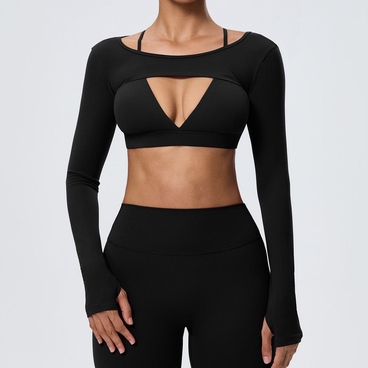 Wholesale Women’s Double-Brushed Activewear Set | Bulk 2-Piece Yoga & Fitness Wear | fouregg - Black
