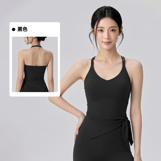 Wholesale Fixed Cup Yoga Tank Top with Tie Hem | Activewear Top | fouregg