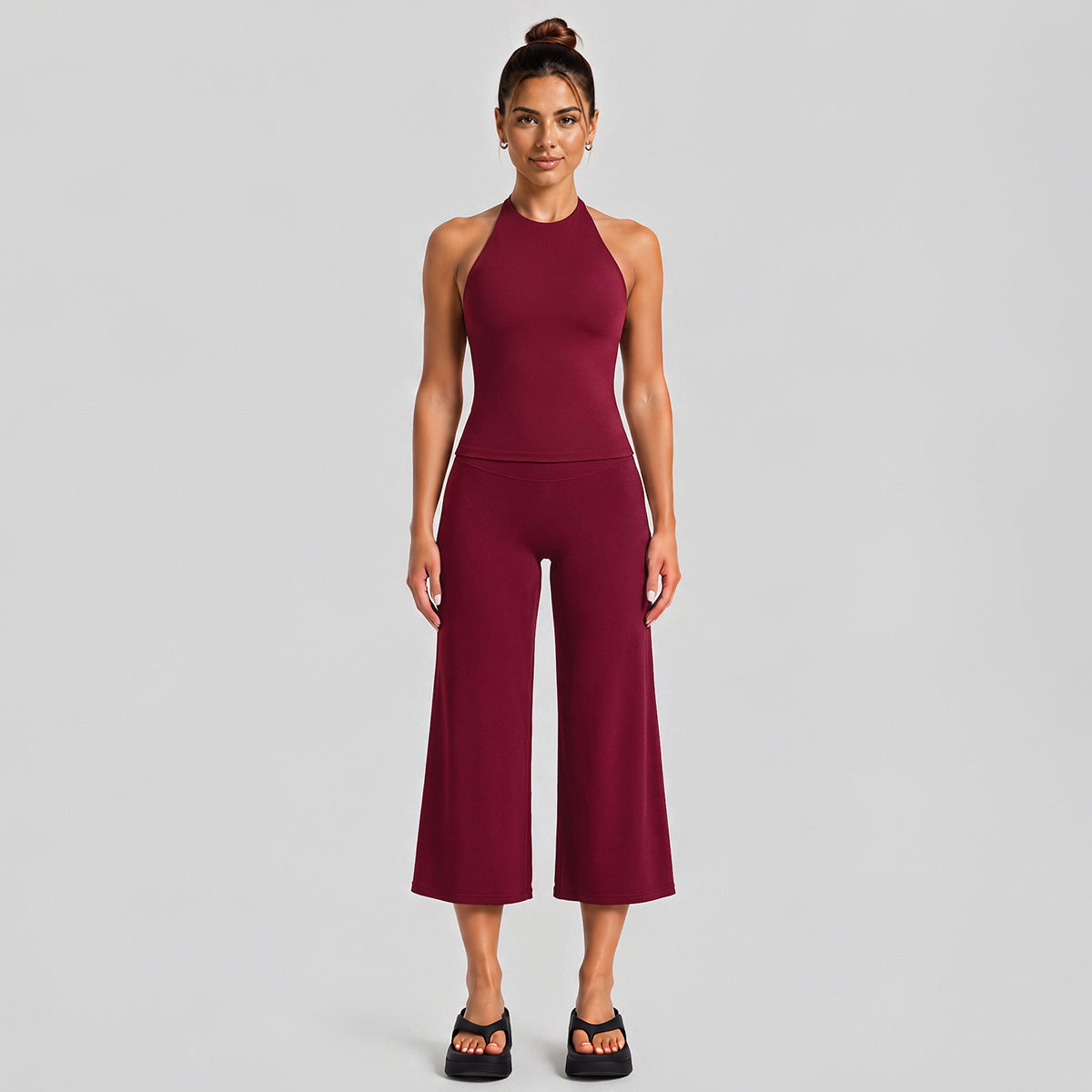 Wholesale Women’s Activewear Set | Slimming Sports Tank & Loose-Fit Workout Pants | fouregg - Wide-Leg Mid-Length Set, Rumba Red