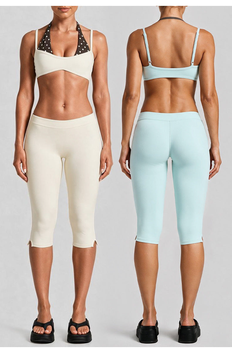 Wholesale Women’s Activewear Set | Contrast-Color Halter Bra & 3/4-Length Running Workout Pants | fouregg