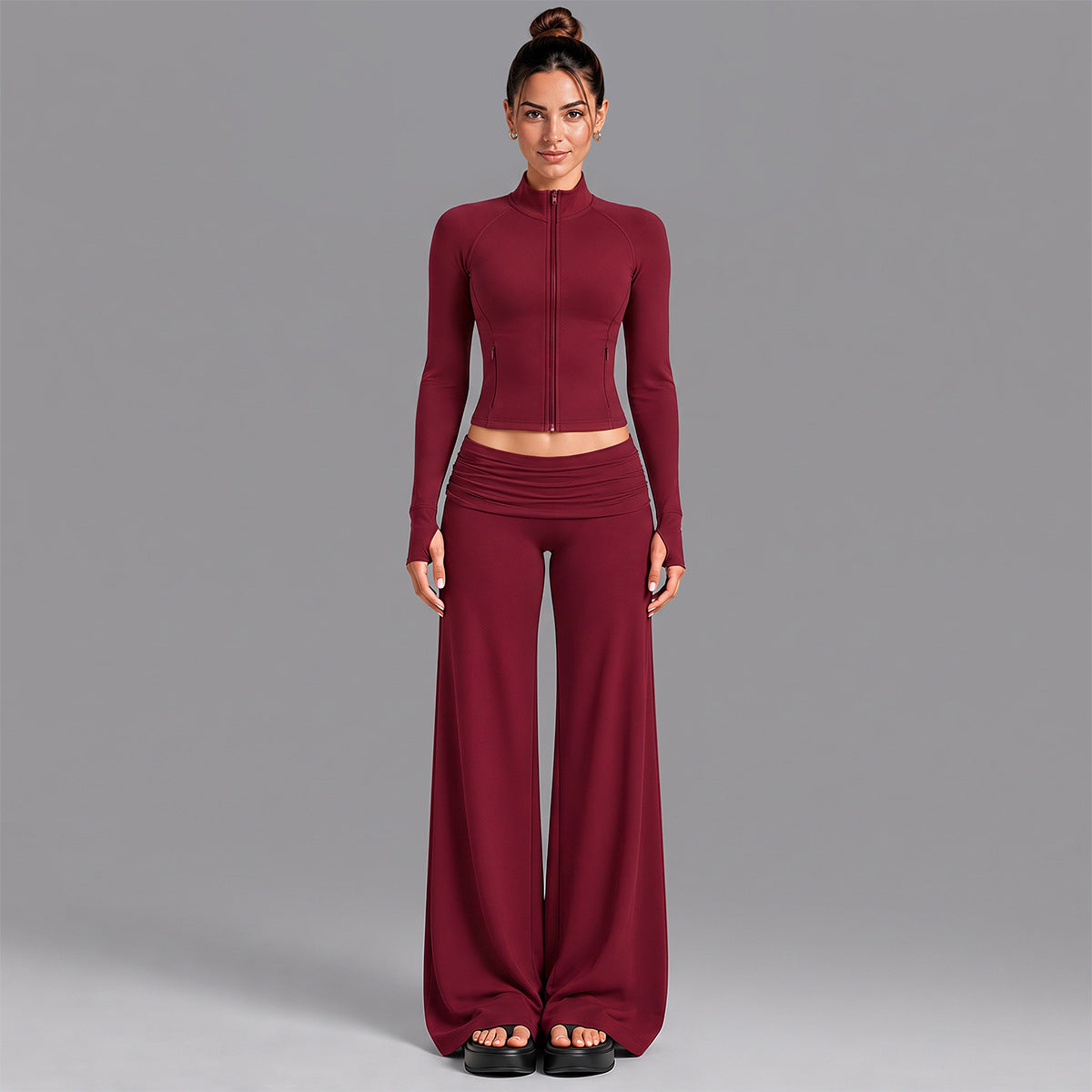 Wholesale Women’s Activewear Set | Quick-Dry Color-Block Track Jacket & Polka Dot Yoga Pants | fouregg - XL37 Jacket + 6090 Pants, Rumba Red
