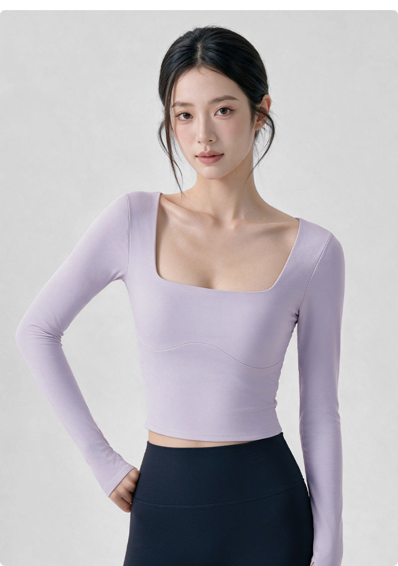 Wholesale Women’s Cropped Yoga Top | Built-In Cups & Slim-Fit Long Sleeve Activewear | fouregg