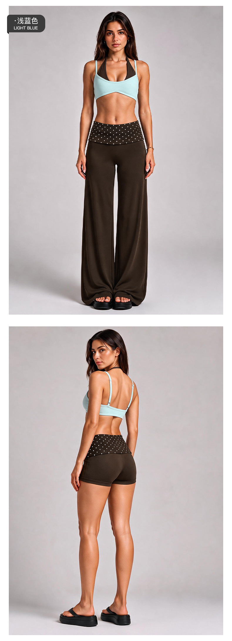 Wholesale Women’s Polka Dot Activewear Set | Backless Yoga Tank & Contrast-Trim Workout Trousers | fouregg