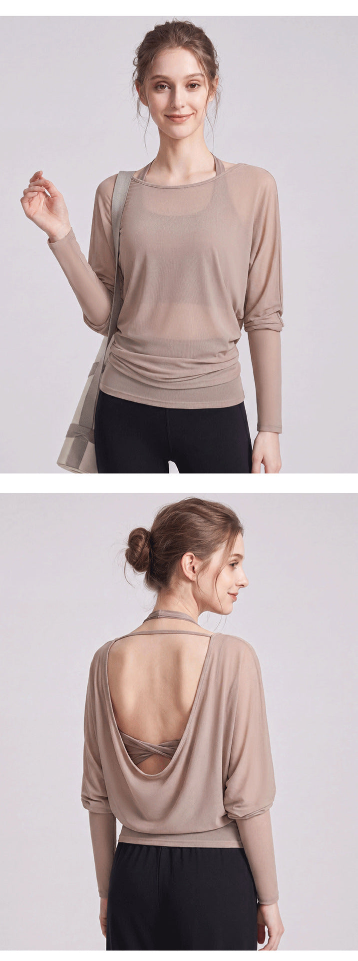Wholesale Breathable Mesh Barre Cover-Up Top | 2-Way Hip-Covering | fouregg