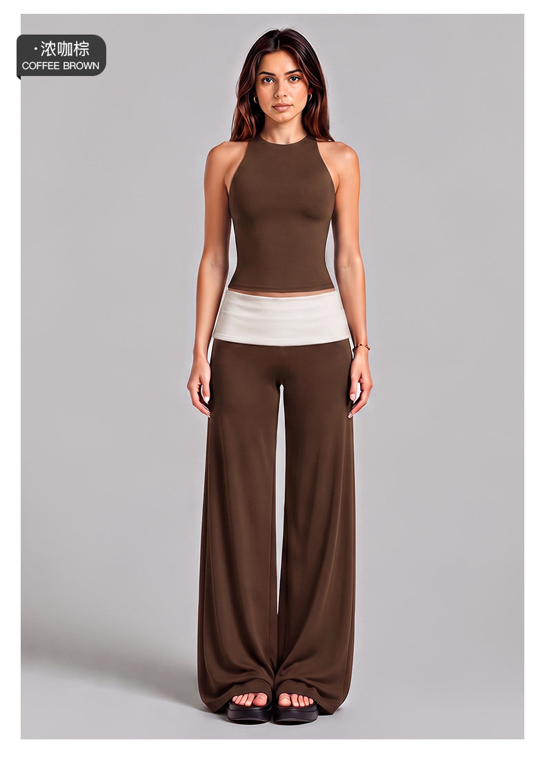 Wholesale Women’s Activewear Set | Color-Block Halter Sports Top & High-Waisted Workout Pants | fouregg