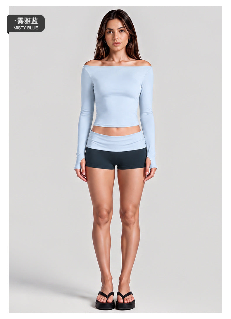 Wholesale Women’s Activewear Set | Quick-Dry Long Sleeve Off-Shoulder Top & High-Waisted Workout Pants | fouregg