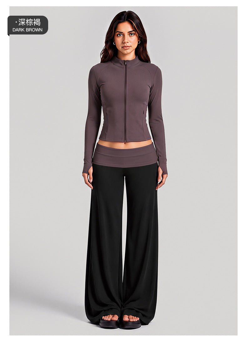 Wholesale Women’s Activewear Set | Color-Block High-Neck Jacket & Quick-Dry Workout Trousers | fouregg