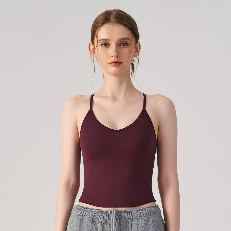 Wholesale Women’s Padded Yoga Top | Bulk Cropped Running & Training Sports Bra | fouregg - Burgundy Red