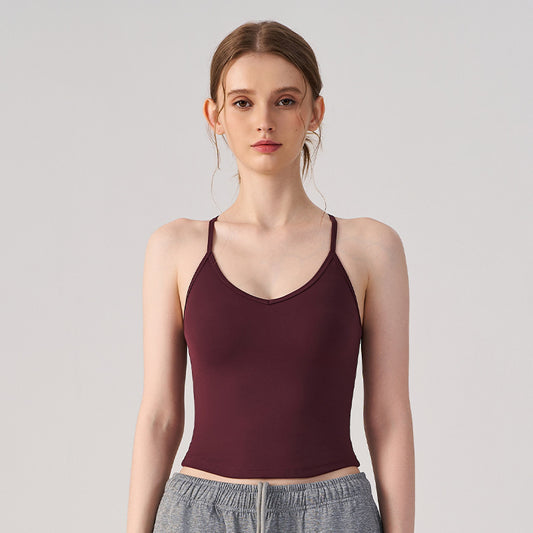 Wholesale Women’s Padded Yoga Top | Bulk Cropped Running & Training Sports Bra | fouregg - Burgundy Red
