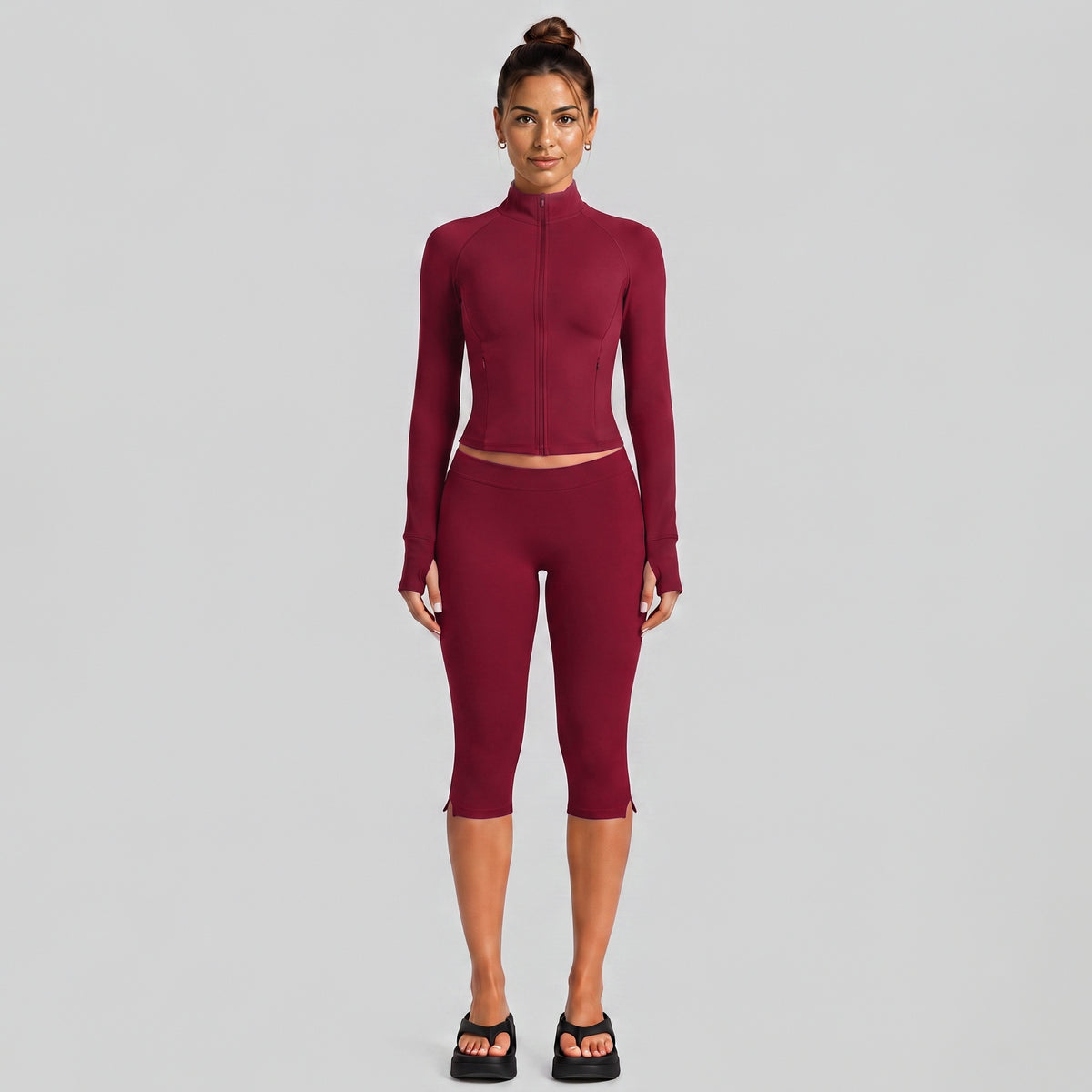 Wholesale Women’s Casual Tracksuit | Fitted Zip-Up Jacket & Versatile Outdoor Running Outfit | fouregg - Rumba Red