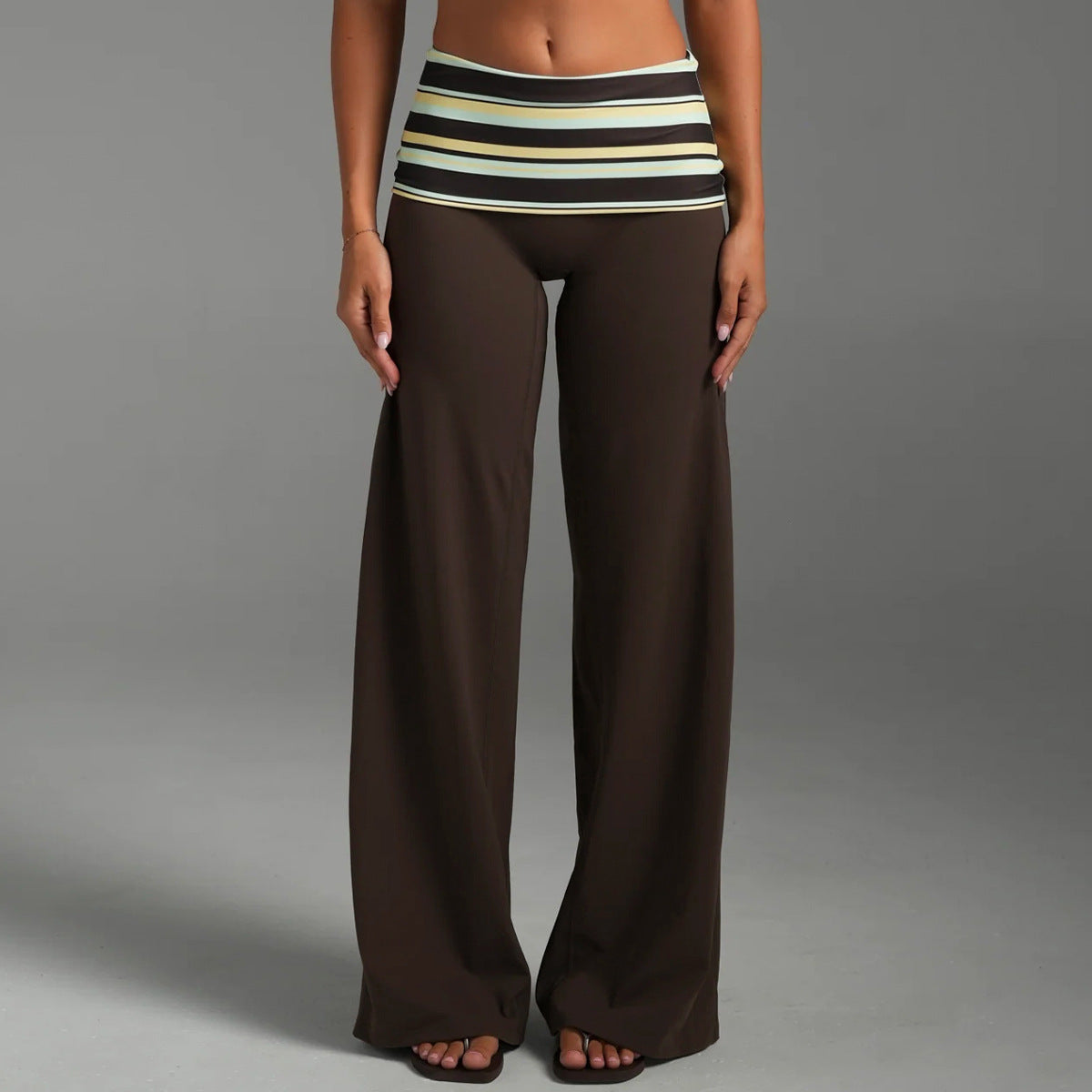 Wholesale Women’s Activewear Pants | High-Waisted Relaxed Fit Wide-Leg Workout Trousers | fouregg - Island Stripes